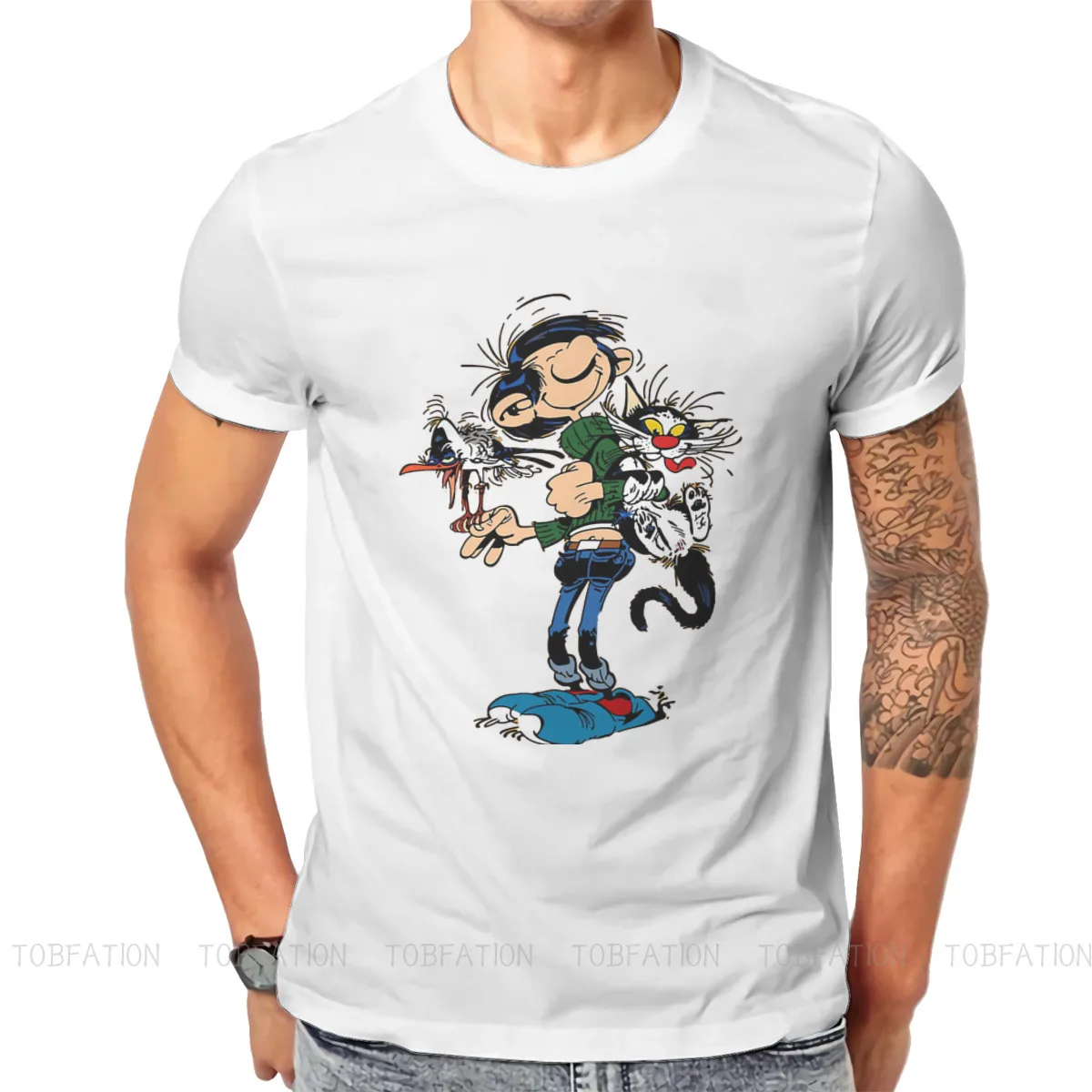 Gaston Lagaffe Comics 100% Cotton TShirts The Twins of Gambler Personalize Homme T Shirt Funny Clothing Size S-6XL