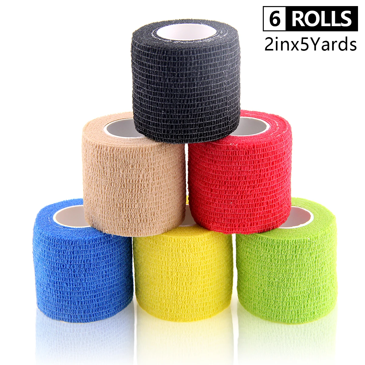 6 Rolls Self-Adhesive Bandage Waterproof Non Woven Gym Exercise Sport Tape Breathable Wrist Wraps Cohesive Bandage 5cm*4.5m