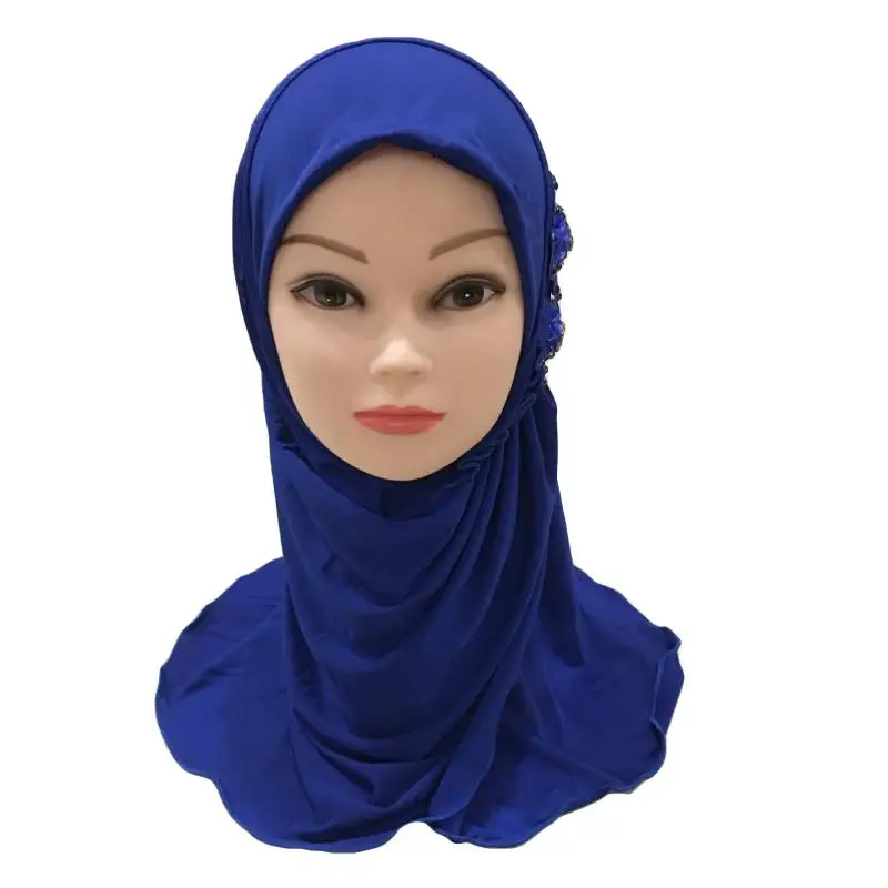 Fahion Girls Kids Muslim Hijab Islam Arab Scarf Shawls Flower Headscarf Cap Head Wrap Ramadan Full Cover Prayer Accessories 2-6Y