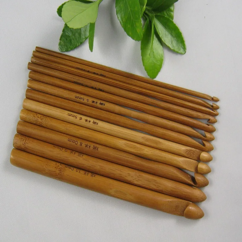 12pcs Bamboo Crochet Hook Set DIY Knitting Needles Handle Home Knitting Weave Yarn Crafts Household Knitting Tools