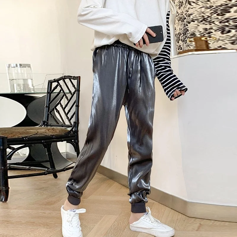 Street High Casual Mens Pants Fashion Loose Pencil Pants New Personality Shiny Trousers Male Streetwear Drawstring Sweatpants