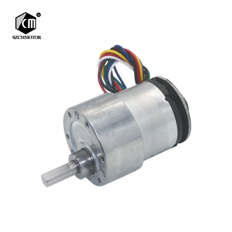 Eccentric Shaft 37mm Diameter Geared Motors 12V 24V 7RPM -1590RPM DC Gear Motor With 2 phases signal feedback Encoder 11pulses/T