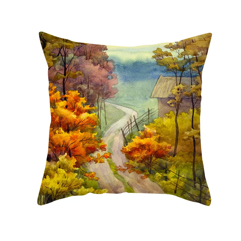 2021 New Autumn Gold Red Forest Cushion Cover Vintage Oil Painting Decorative Pillows Cover Livingroom Sofa Couch Throw Pillows