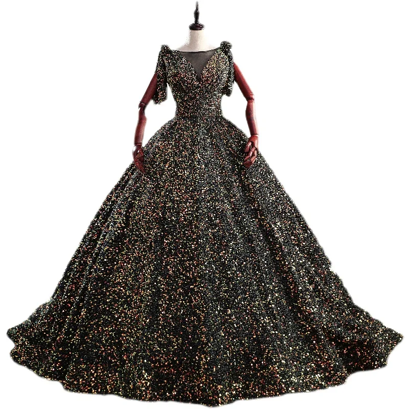 

luxury princess black full sequined fairy court ball gown royal Medieval Renaissance Victorian dress Belle ball