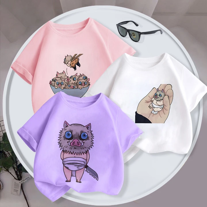 Demon Blade Girls Tops Cute Children Clothes Fashion Demon Slayer T Shirt Kids Summer Cartoon T-shirt Novelty Anime Short Sleeve