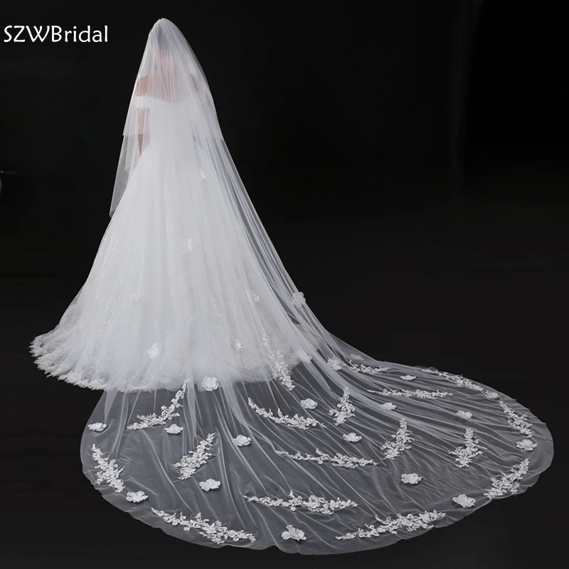 New Arrival Ivory 3 Meter Wedding Veil with Comb Lace Appliques Casamento bridal veil wedding Mantilla de novia