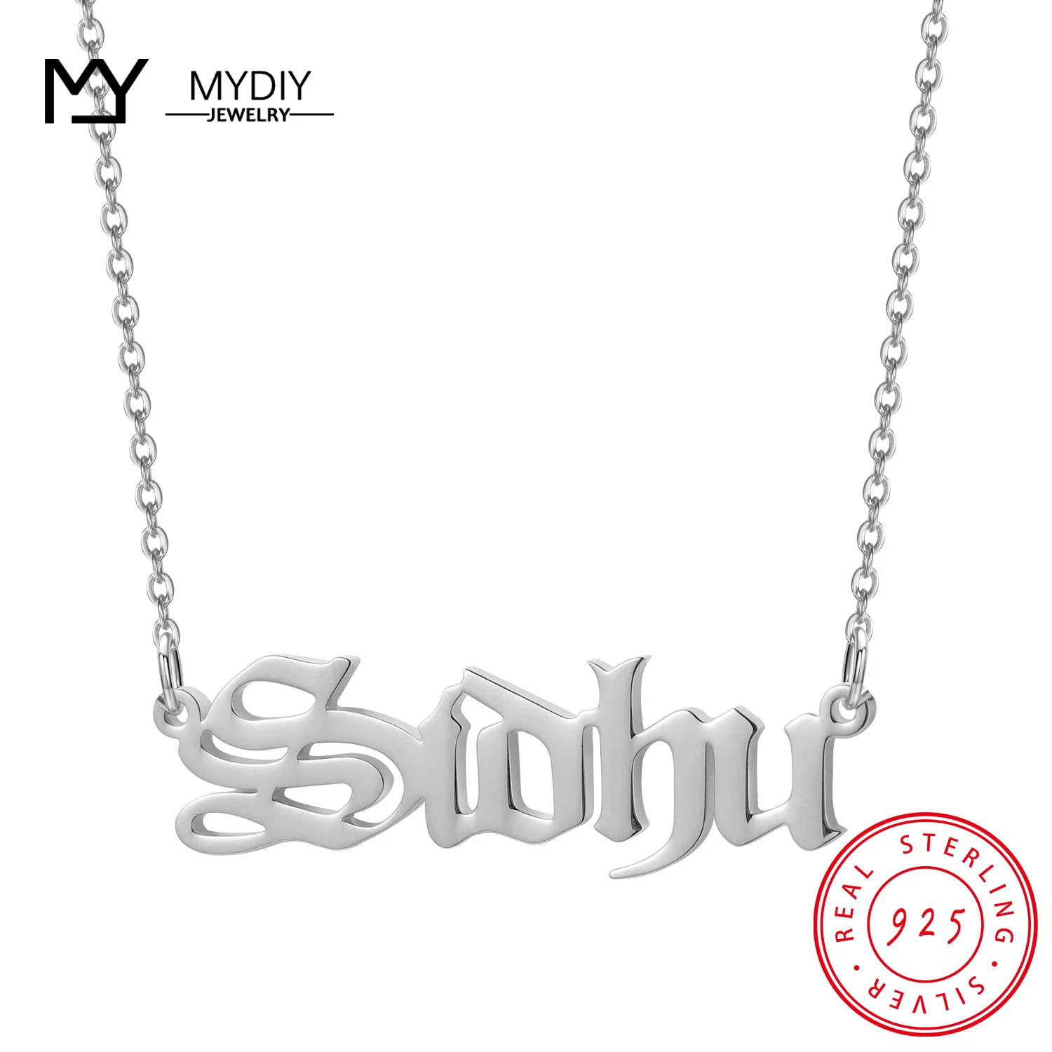 

MYDIY Custom Name Necklace Gold Color 925 Stering Silver Personalized Old English INGK Chain Nameplate Necklaces For Women Gift