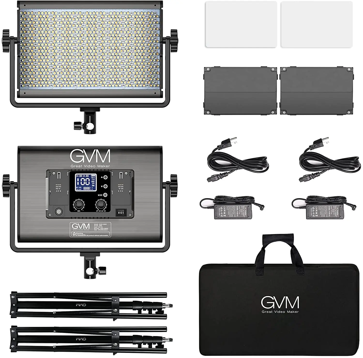 

2 Packs GVM 1300D RGB LED Video Light Bi-color 3200K-6500K 65W Photography Video Led Pane Lighting Kit with Bluetooth Control