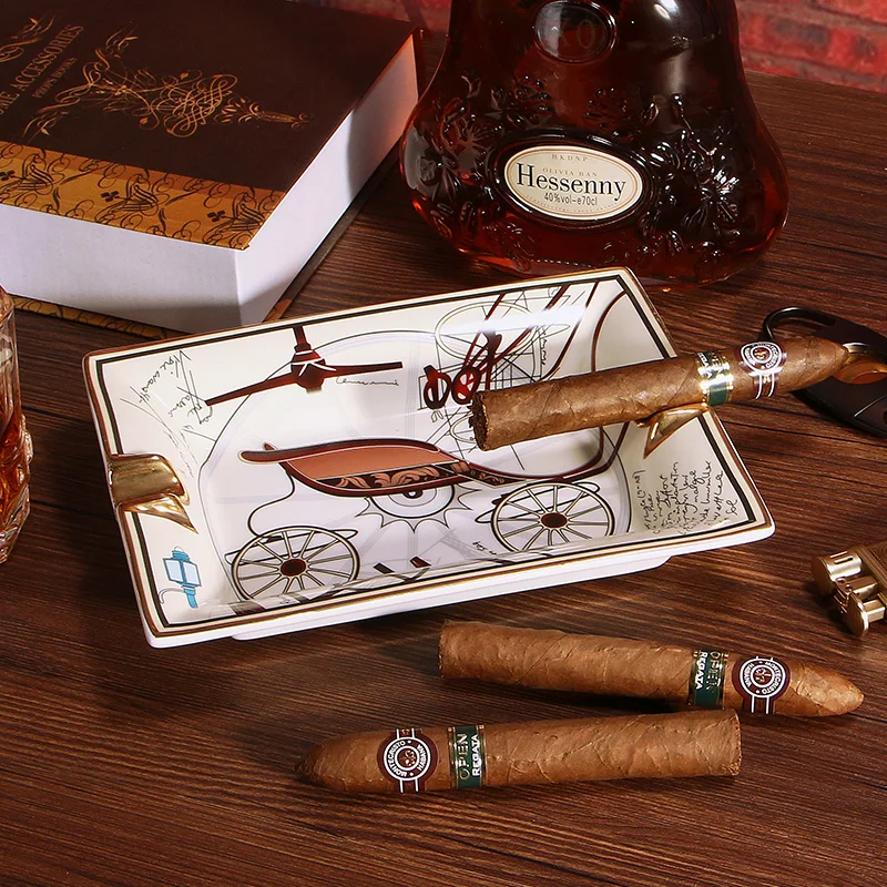 Luxury Cigar Ashtray Art Pattern Ceramic Cigar Holder 2 Slots Office Home Table Accessories Decor Gifts