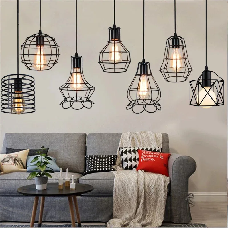 Imagem -02 - Lâmpadas Suspensas Nórdicas Modernas Gaiola de Metal de Ferro Luz Pendente Loft Retro Lâmpada Pingente de Pirâmide Iluminação Interior E27