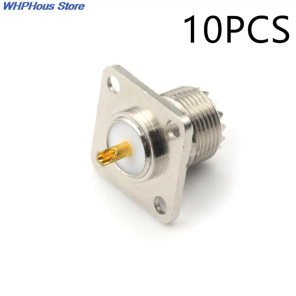 

10 PCS UHF Female SO-239 4 Hole Jack Square Shape Solder Cup Coax Connector for Radio Video Female UHF Panel Mount SO239