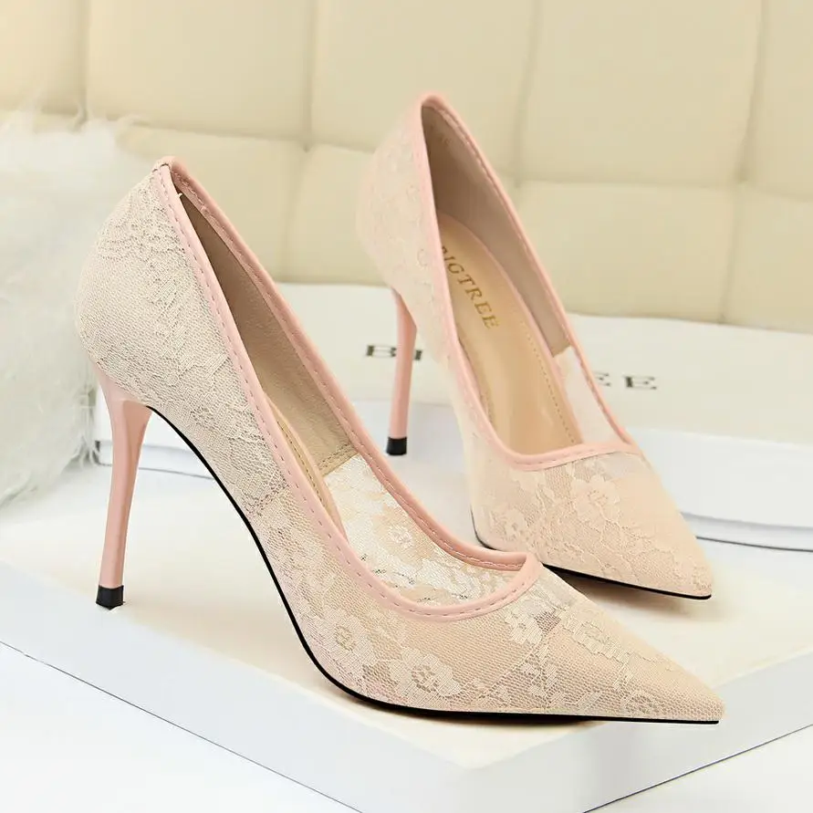 Bigtree Shoes Women Pumps Fashion Wedding Shoes Women High Heels Lace Sexy Party Shoes Pointed Toe Women Shoes Women Stiletto