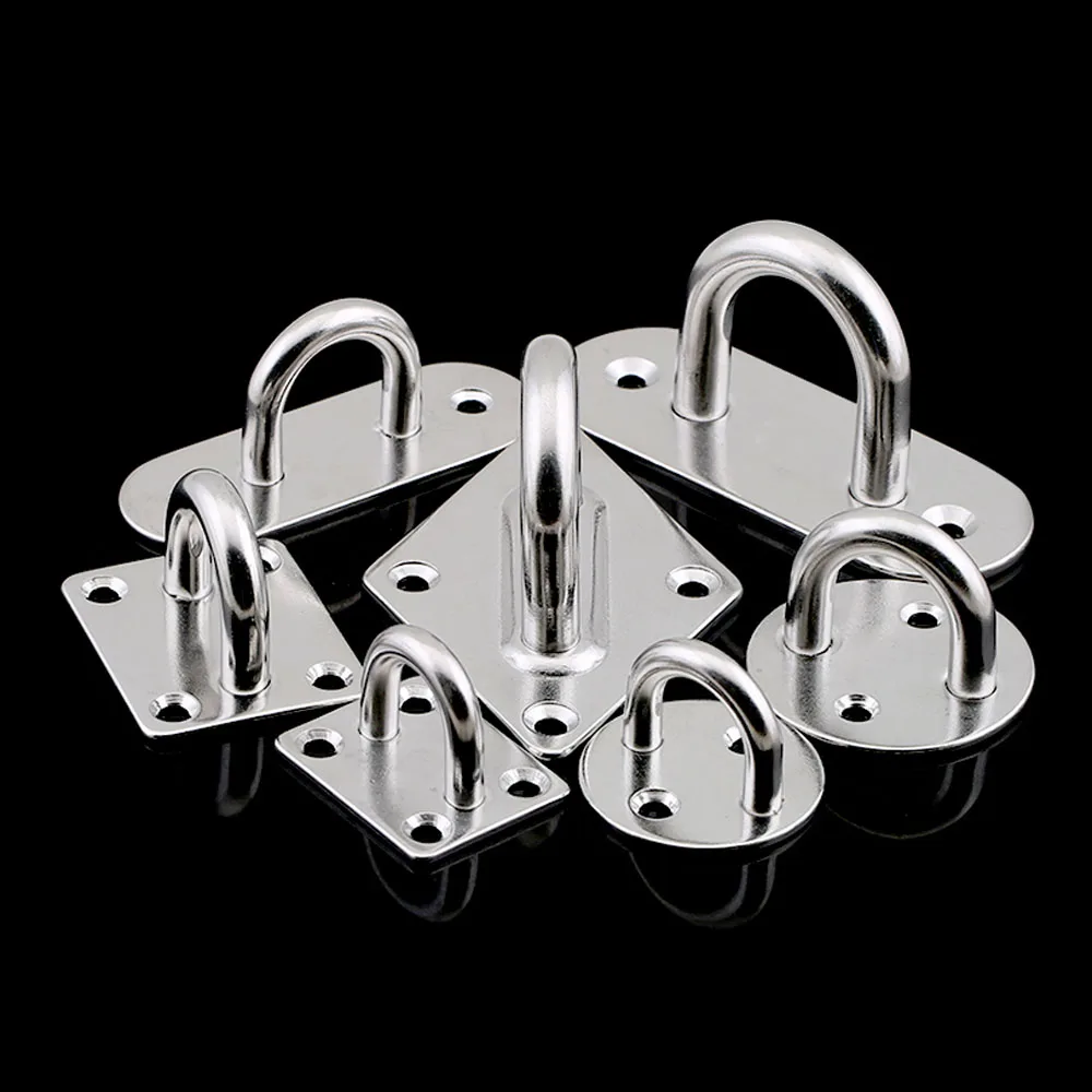 

1pc M5-M12 Round/Square/Oval/Diamond Pad Eye Plate Staple Ring Hook Loop U-Shaped Eyelet Bracket Heavy Duty 304 Stainless Steel