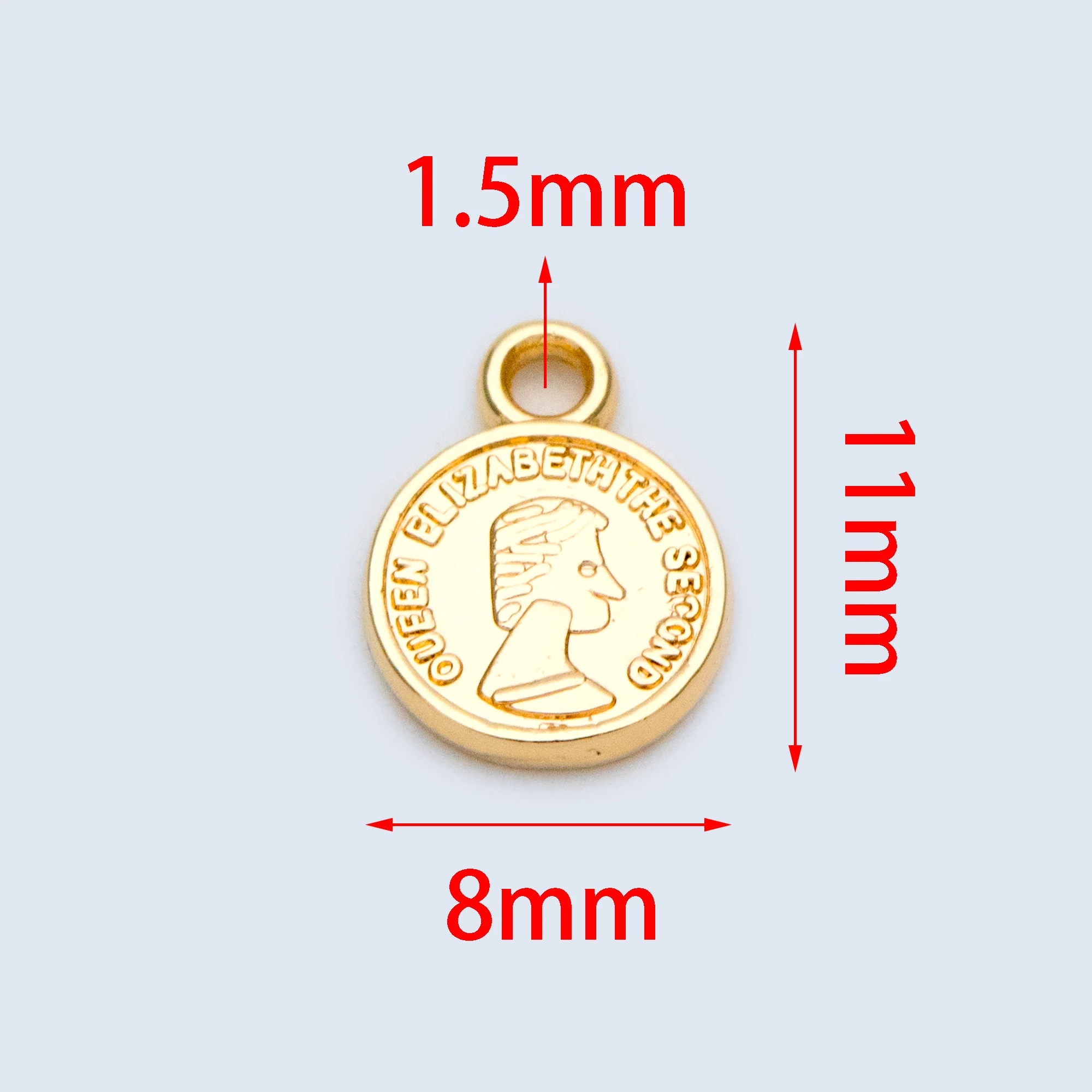 10pcs Disc Charm 8x11mm, Gold Plated Brass Coin Pendants, Elizabeth Stamping Tags For Jewelry Making Findings DIY (GB-1411)