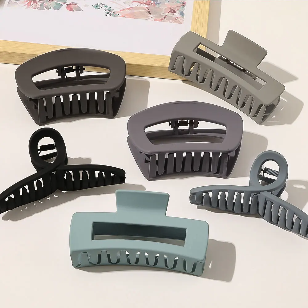 Keren Warna Geometris Cross Square Rambut Klip Rambut Cakar Penjepit Kepiting Wanita Besar Matte Frosted Jepit Rambut Ekor Kuda Rambut Aksesoris