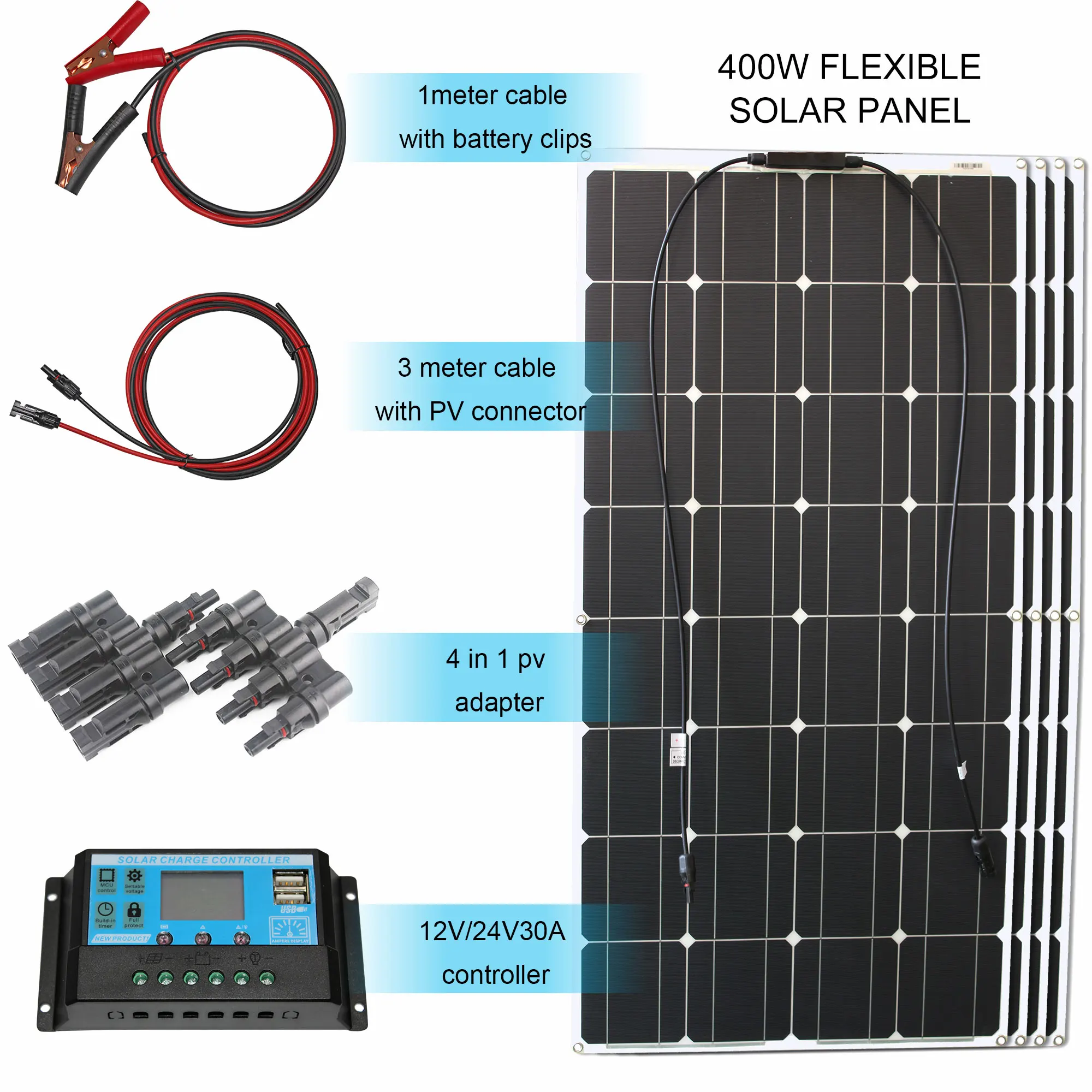 Kit pannello solare completo 400w 300w 200w 100w 12v pannello solare flessibile per caricabatterie solare/Power Bank/campeggio/escursionismo