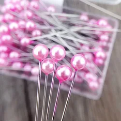 100pcs Colorful Round Pearl Head Dressmaking Pins Needles Sewing Stitch DIY Craft Wedding Corsage Positioning Box Sewing Tools