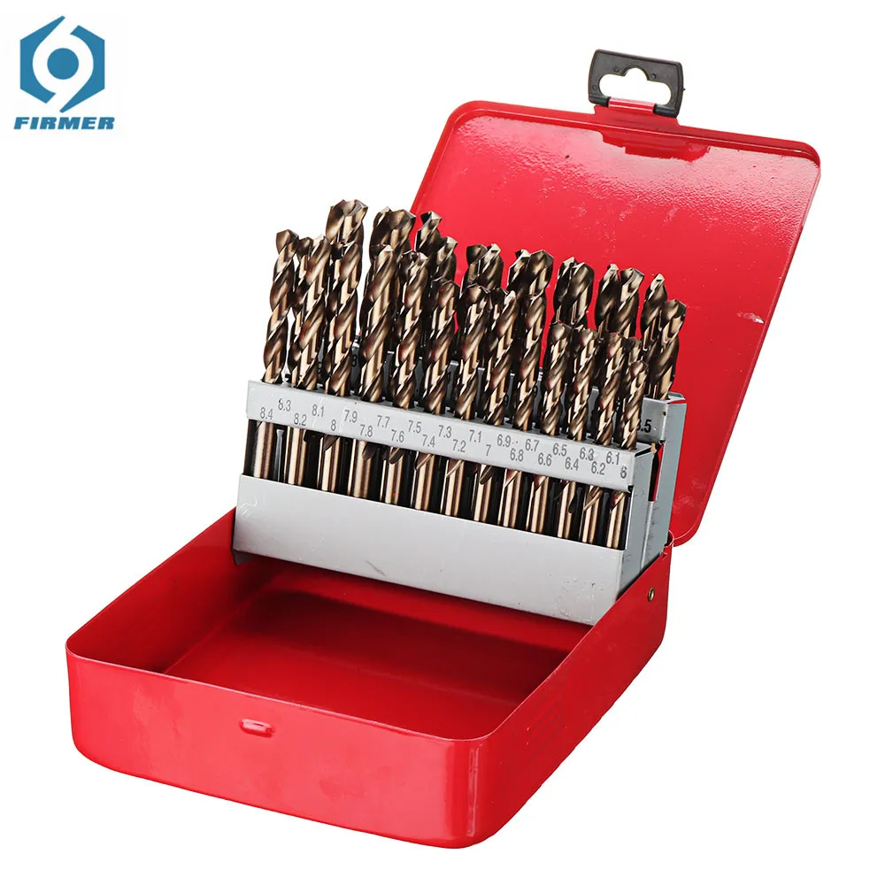 

41/51 Pcs HSS-Co M35 Cobalt Straight Shank Twist Drill Bit Set with Metal Case Power Tools Accessories for Stainless Steel Wood