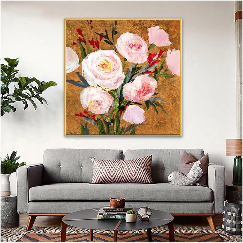 EECAMAIL 5D DIY Full Diamond Painting No Frame Gold Leaf Peony Flowers Living Room Porch Hanging Painting Diamond Embroidery