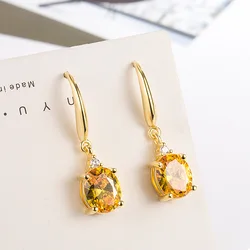 Dilwenfu brincos de gota em ouro amarelo 14k, para mulheres, orecchini, arees de mulher, joias em ouro real, topázio com gema