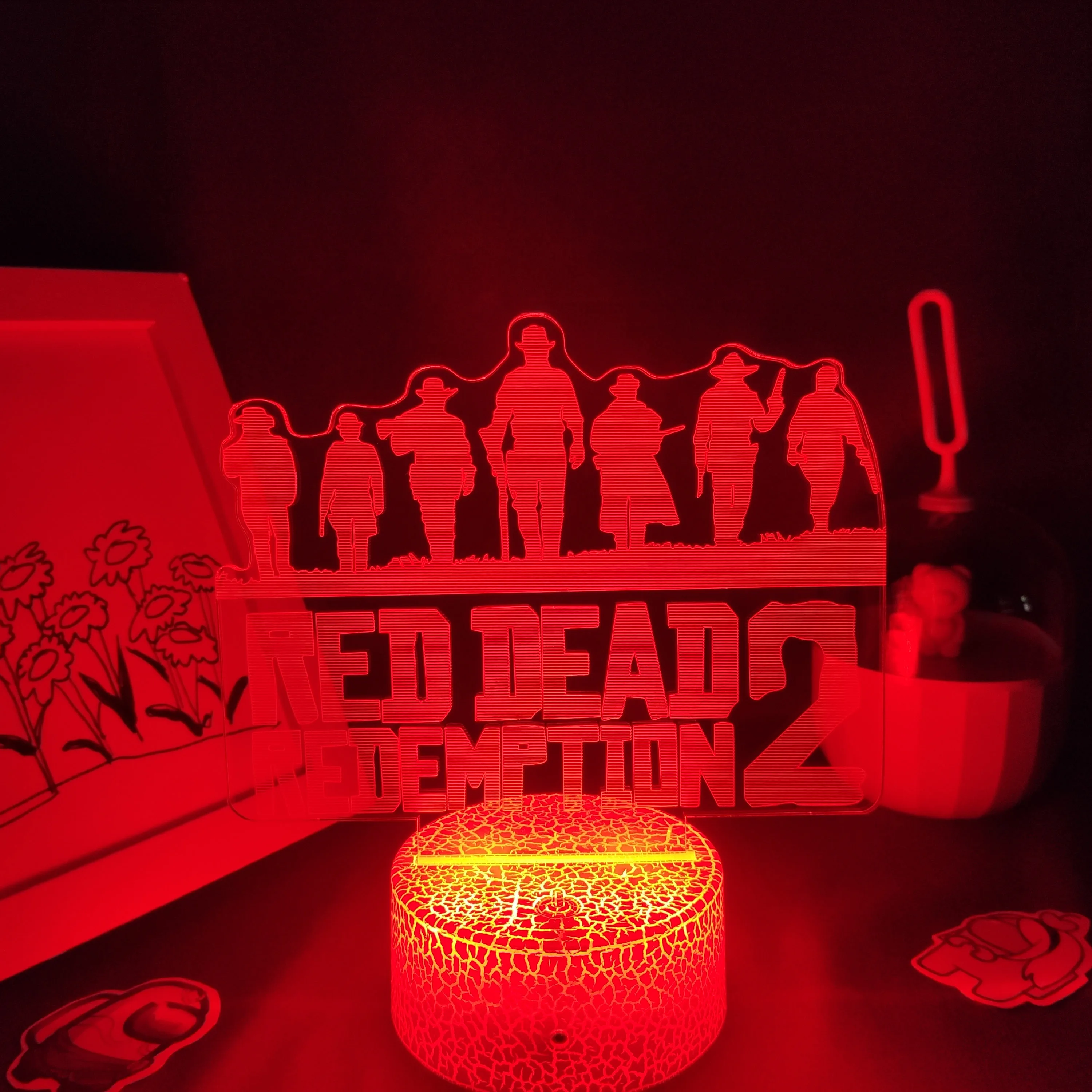 Red Dead Redemptions 2 LOGO Game Figure Arthur Morgan 3D Lamps Led RGB Night Lights Cool Gift Bed Room Table Colorful Decoration