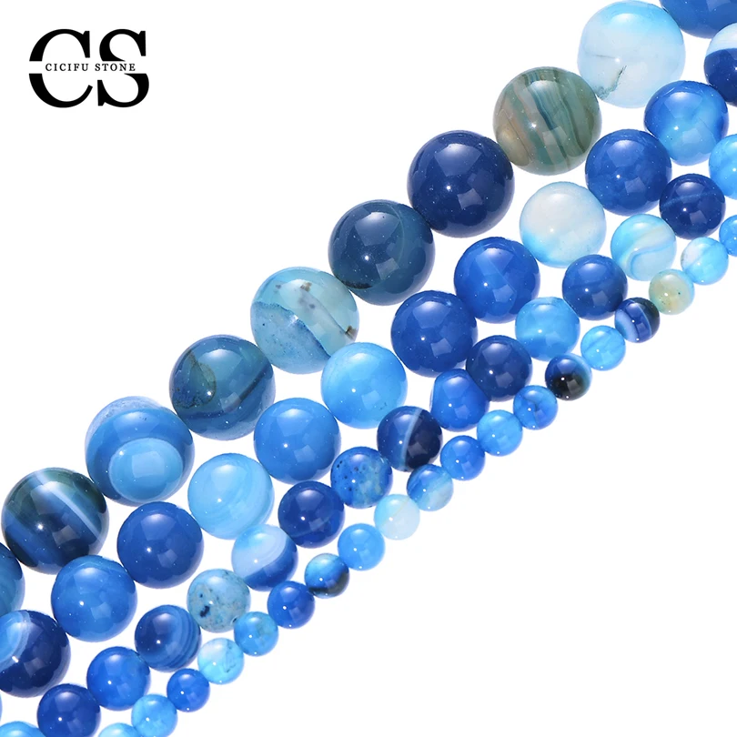 Translucent Blue Agates Beads Smooth Stone Beads Natural Round Loose Beads for Jewelry Making Bulk DIY Bracelet 4/6/8/10/12 MM