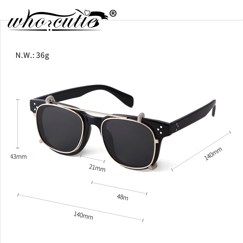 Fashion Steampunk Clip on Sunglasses Removable Lens Vintage Brand Design Three Dot Leopard Square Frame Flip Up Sun Glasses S188