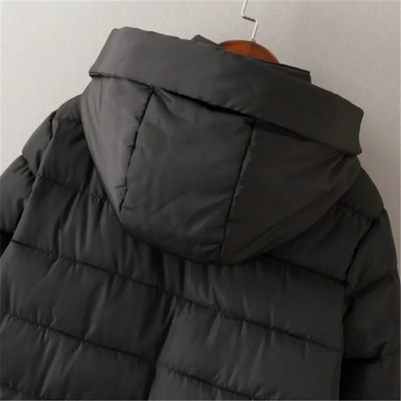 Plus Size Winter Padded Jacket For Women\'s 3XL-5XL Long Sleeve Mid-Length Thick Cotton Interlayer Hooded Large Size Warm Jacket