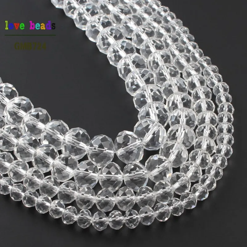 Wholesale Faceted Clear Glass Crystal Rondelle Spacer Beads 4/6/8/10/12/14mm Pick Siz For Jewelry Making