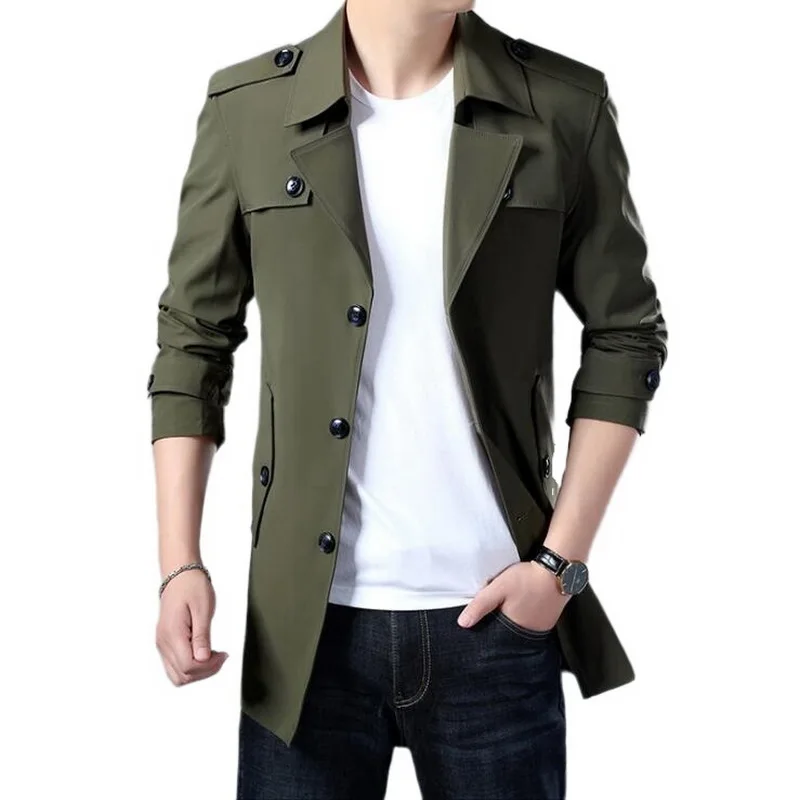 Trench Coat Men Brand Long Jacket Mens Spring Autumn Casual Windbreaker Overcoat Fashion Button Men's Trench M-6XL