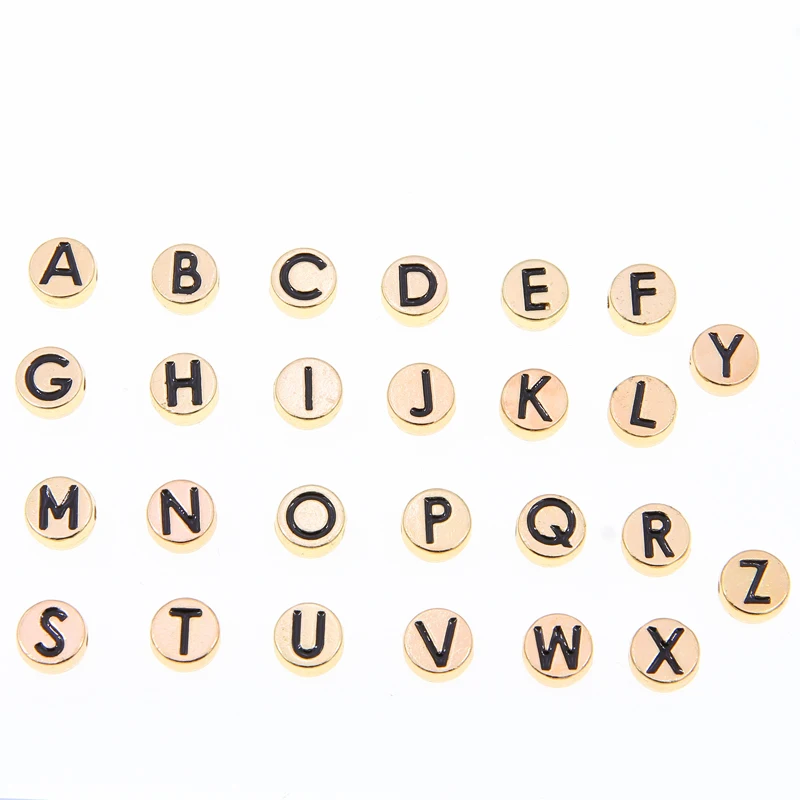 10/26PCS Flat Round 4X8MM Gold Color Letter Beads Metal Alloy Enamel Alphabet Spacer Beads For Necklace Bracelet DIY Jewelry Mak image 3