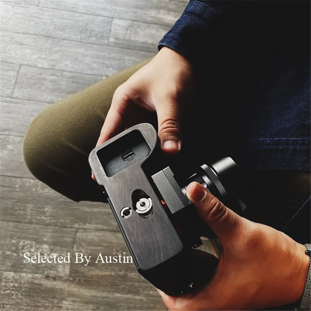 Soporte de placa de agarre manual de madera hecho a mano negro para Sony A7R4 a7R IV A7RM4 ILCE-7R IV A7R MKIV