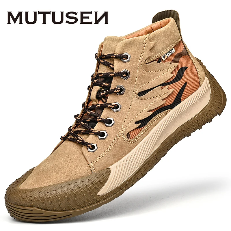 

Fashion Men's Sneakers Men Leather Autumn 2021 New Casual Man Ankle Boots Wear Resistant Toe Safety Outdoor Male Sports Shoes