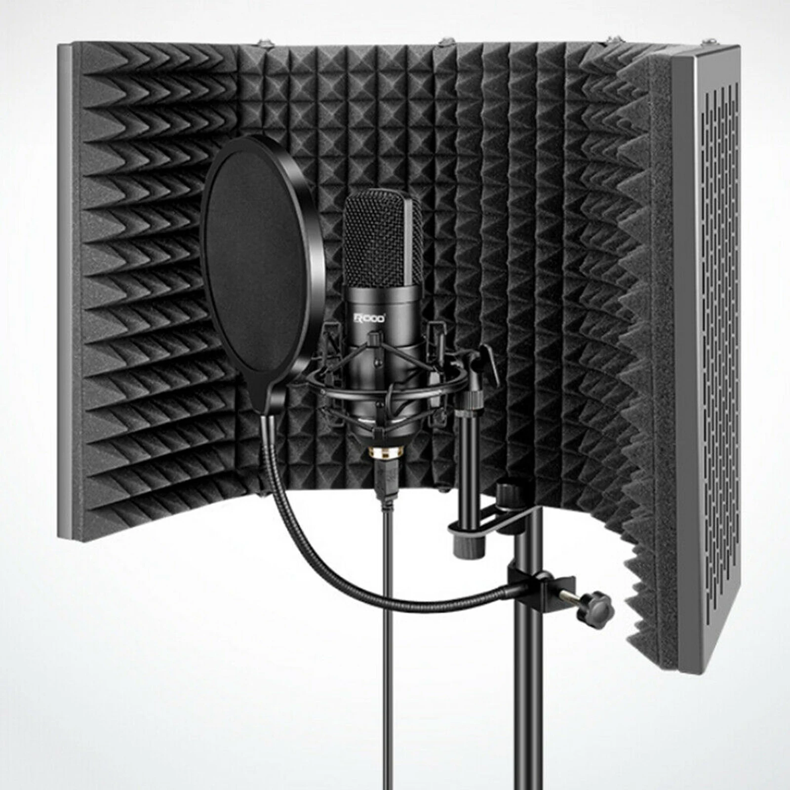 Adjustable 5 Panel Microphone Isolation Shield Foldable Studio Recording Mic Filter Vocal Booth for Recording Broadcast