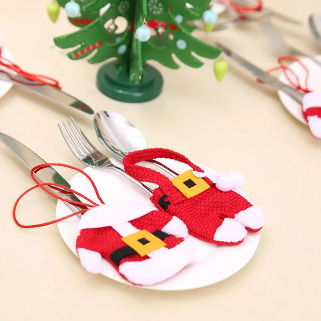 1/2/3 Set Chirstmas Tableware Holder Knife Fork Cutlery Set Skirt Pants New Year Cutlery Holder Christmas Decorations