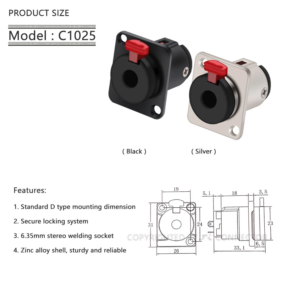 4 pz/lotto 6.35mm Jack 1/4 pollici Stereo TRS Femmina Jack Presa 2-foro Montaggio A Pannello Audio Microfono MIC Cavo Terminale Telaio