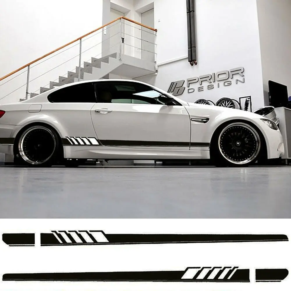 For ALL CARS Sports Racing Vinyl Stripe Decal Car Graphics Side Skirt Sticker 2pcs