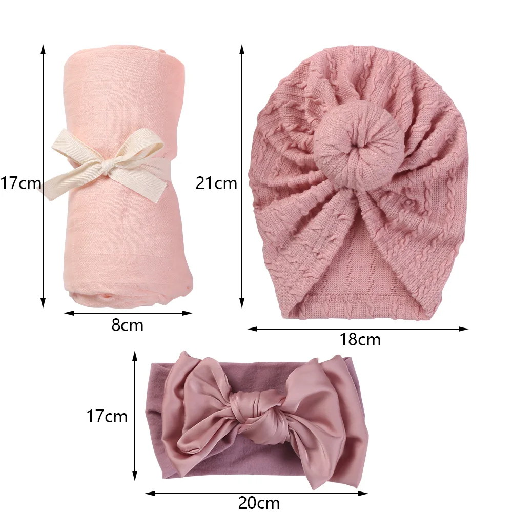 Chapeau en coton et mousseline de bambou pour bébé, 3 pièces/ensemble, couverture, bébé, enfants, bandes de sauna, emmaillotage, bain, lit de couchage, accessoires de couverture