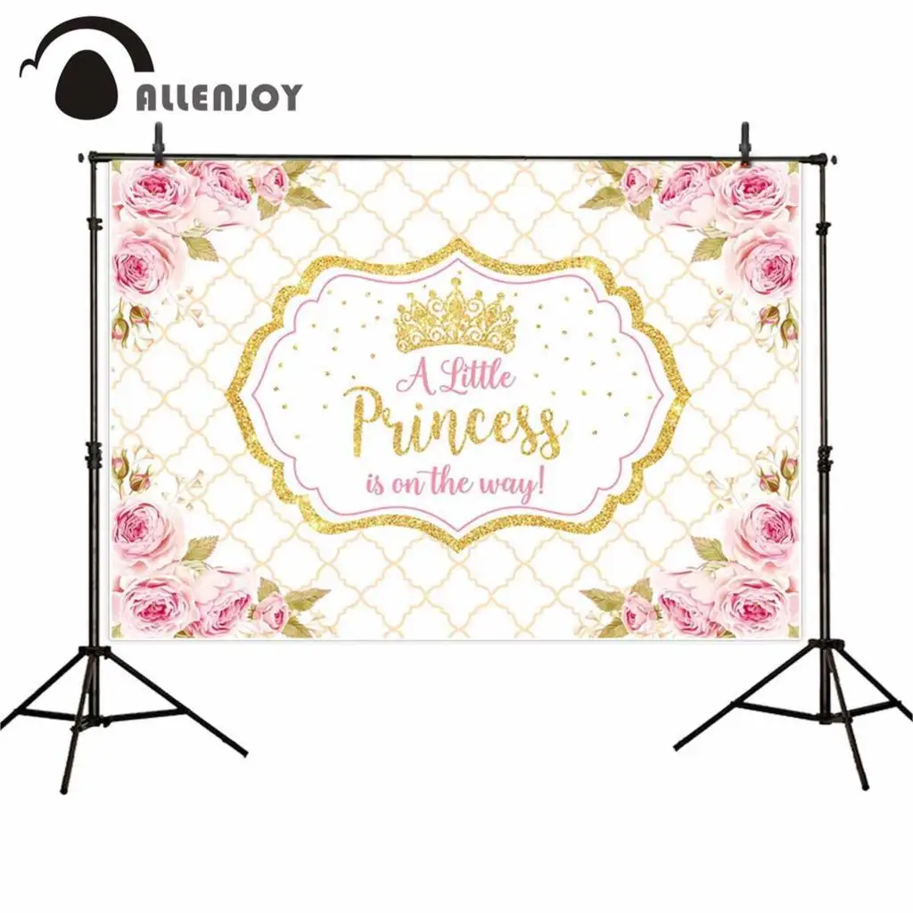 Allenjoy flowers Crown Golden grid kid Photographic backgrounds princess is on the way vinyl photophone for photo studio props