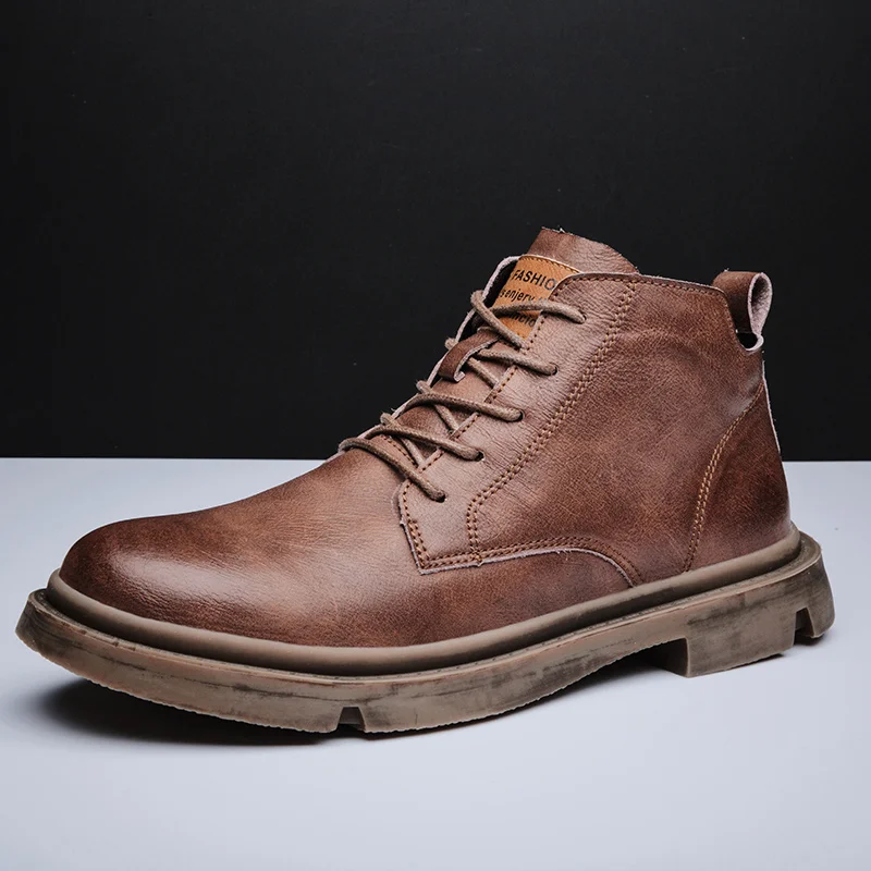 

New leather boots men's shoes autumn and winter boots high-top men's boots British style casual tooling shoes tide boots