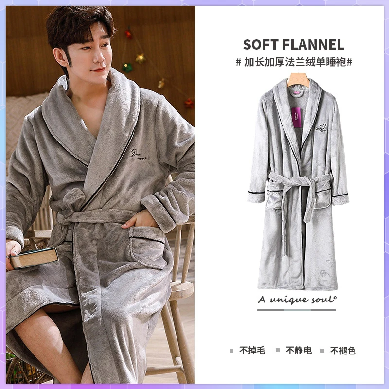 

Men's Bathrobe Winter Plus Size Long Fleece Kimono Warm Flannel Bath Robe Men Cozy Robes Night Sleepwear Dressing Gown Халат