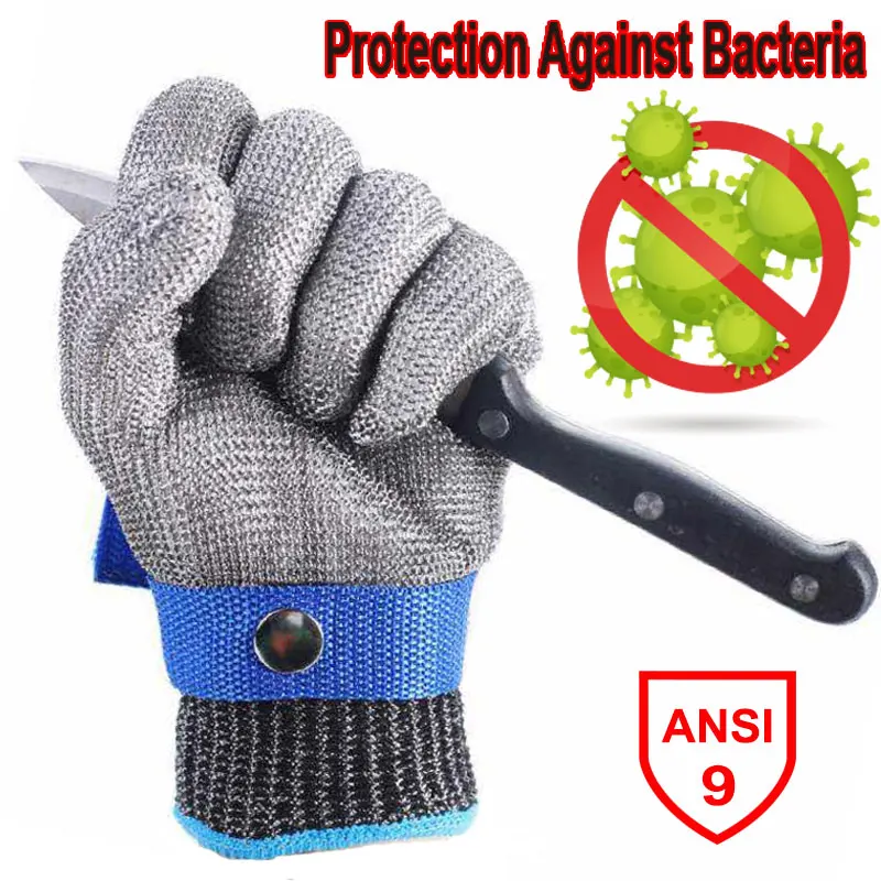 High quality Protection Against Bacteria Butcher Mesh Gloves 100% Stainless Steel Protect Meat Glove Antibacterial Yarn