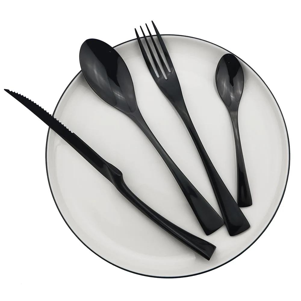 24Pcs/Set Black Stainless Steel Dinnerware Flatware Set Dinner Spoon Fork Knife Cutlery Set Tableware Set Service For 4 or 6