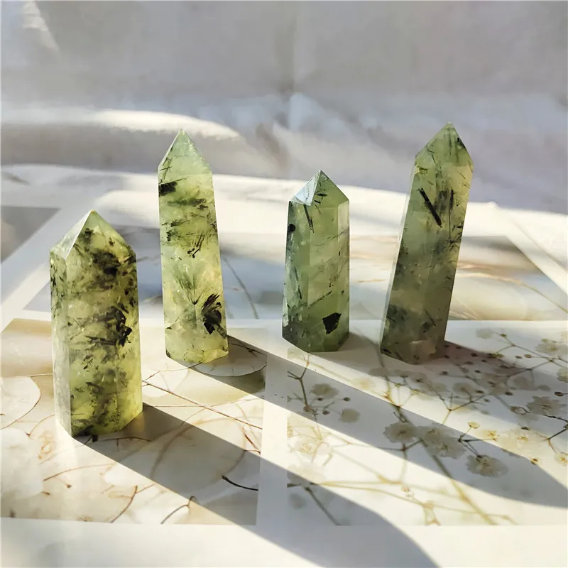 Natural Crystal Quartz Prehnite Wand Point Healing Stones Aquarium Crafts Making Ornaments Home Deco