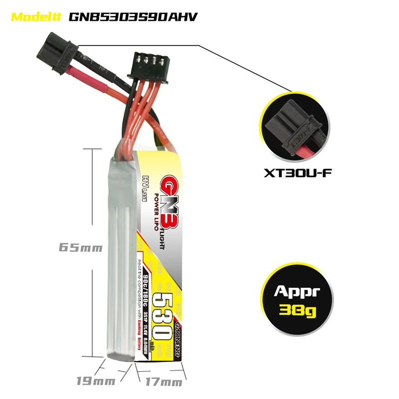 5 pces gnb hv 1s 2s 3s 4S 6s lipo bateria 530mah 90c/180c ph2.0/XT30U-F plug para rc helicóptero quadcopter fpv corrida zangão peças