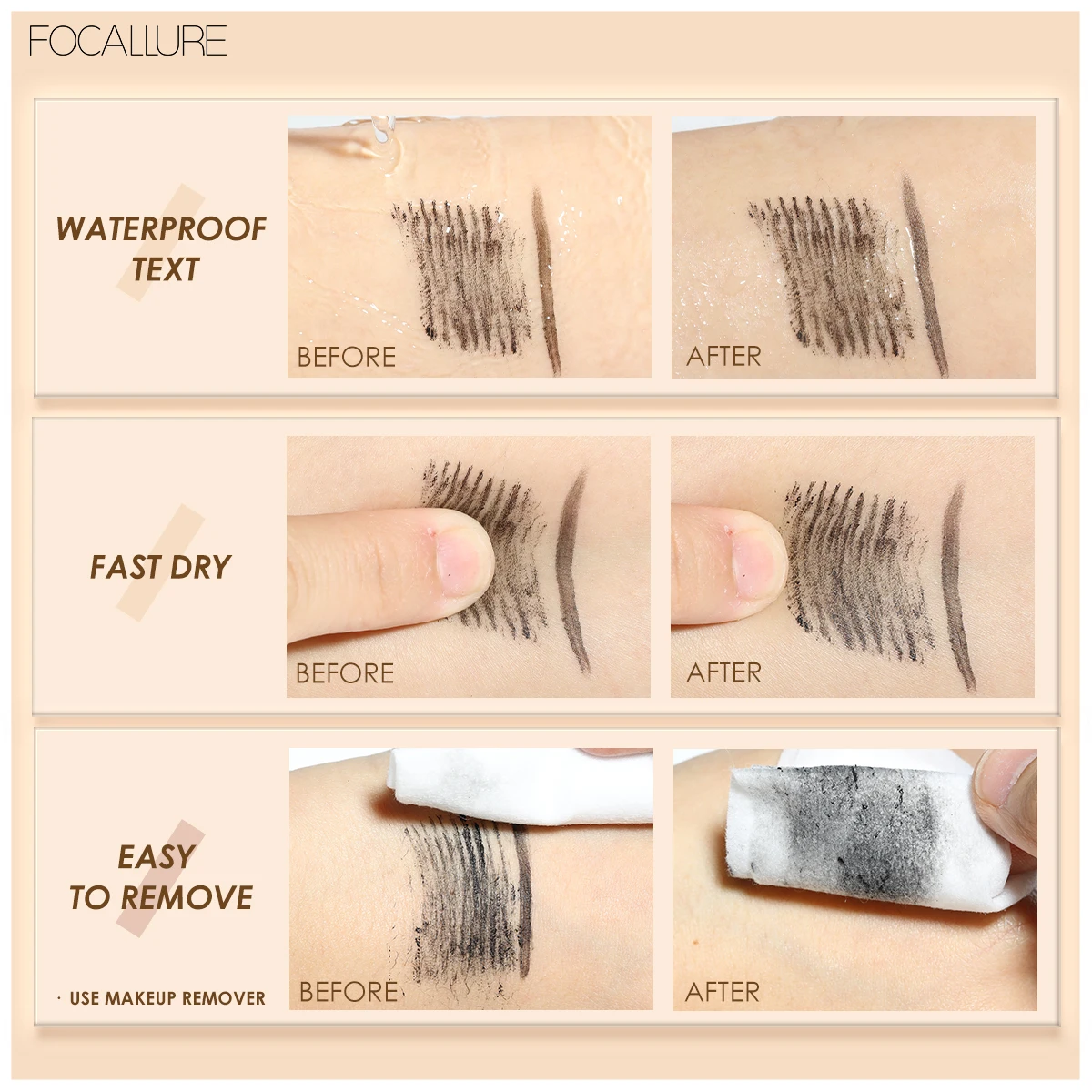 FOCALLURE 2 In 1 Waterproof Black Mascara Eyelash Lengthening Curling Eyes Eyelash Extension Eyeliner Enchancer Makeup Cosmetics