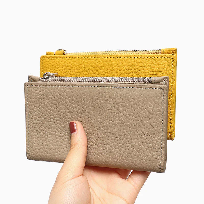 SC Brand Fashion Genuine Leather Small Wallet For Women Design Key Ring Zip Coin Pocket Female Cowhide Bifold Card Holder Purse