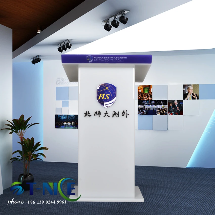 Speake Platform Conference Podium Blue And White Splicing Acrylic Rostrum Speech For Conference Activities Commercial Furniture