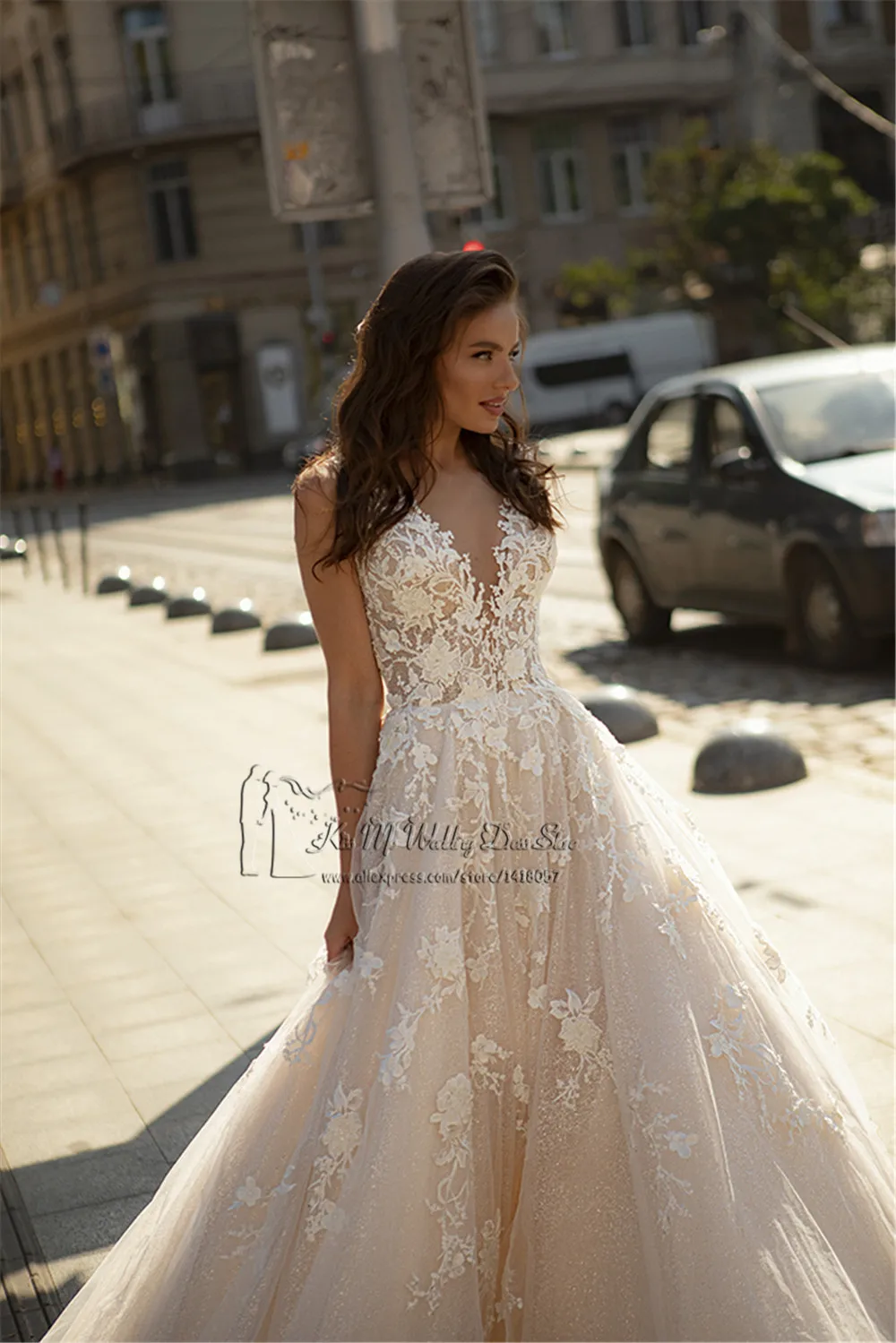 Warwjurk – robe de mariée en dentelle, tenue princesse Vintage, Champagne, Tulle, paillettes, turquie, 2021