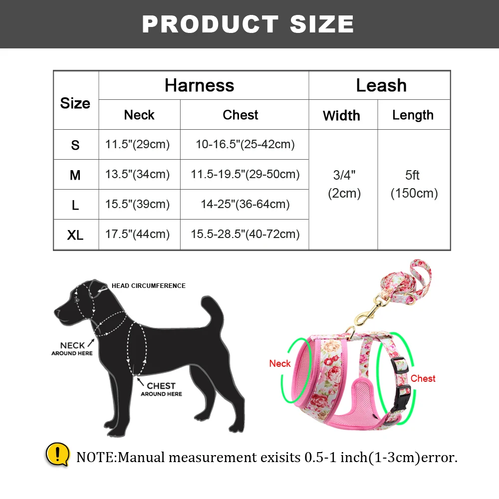 Cute Printed Dog Harness Leash Set Soft Mesh Pet Puppy Cat Harness Adjustable Walking Lead For Small Medium Dogs Cats Chihuahua